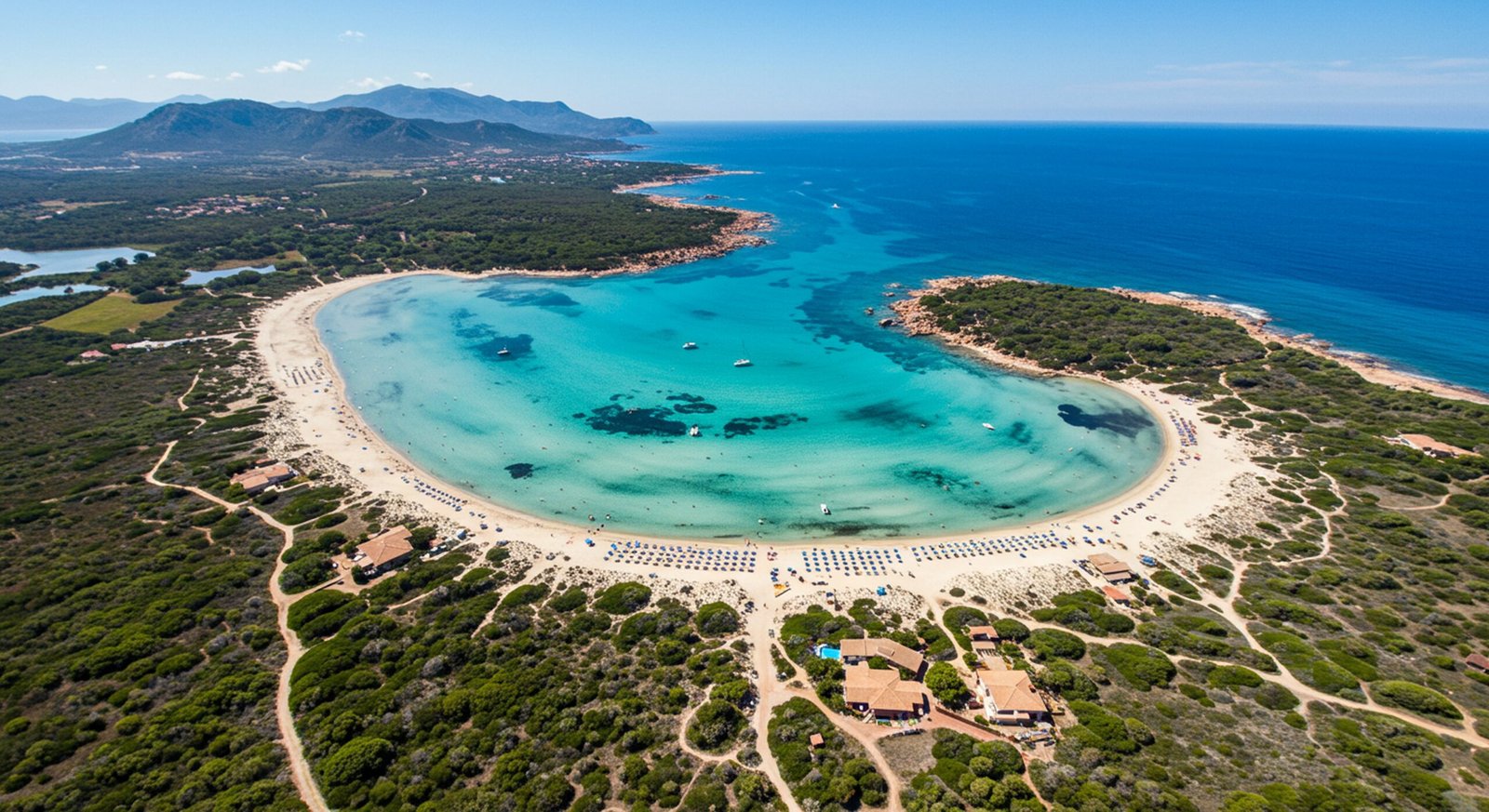 aerial view of turquoise water at cala brandinchi beach in sardinia