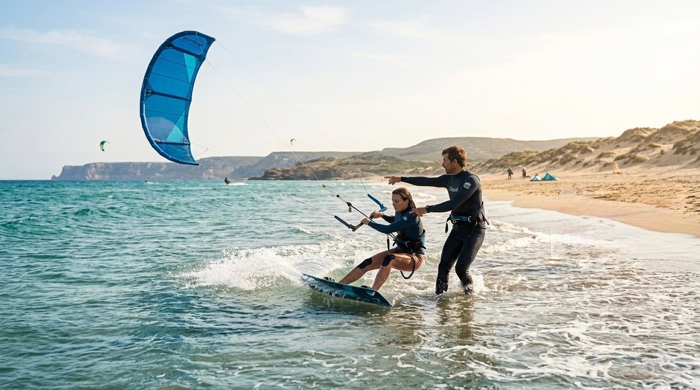 Kitesurfing beginner training lesson