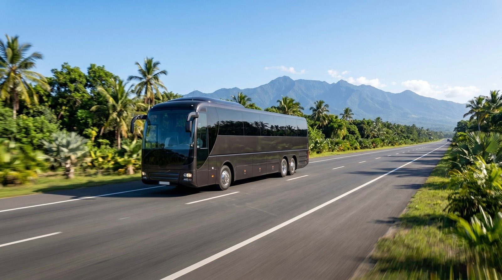 A comfortable tourist transfer vehicle heading to the beach resort town of Mui Ne