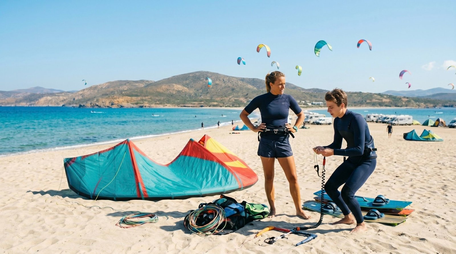 A beginner receiving professional coaching from one of the certified Sardinia kite schools