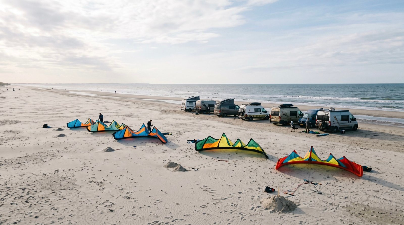 The wide, beginner-friendly beach and launch area at Brouwersdam in the Netherlands